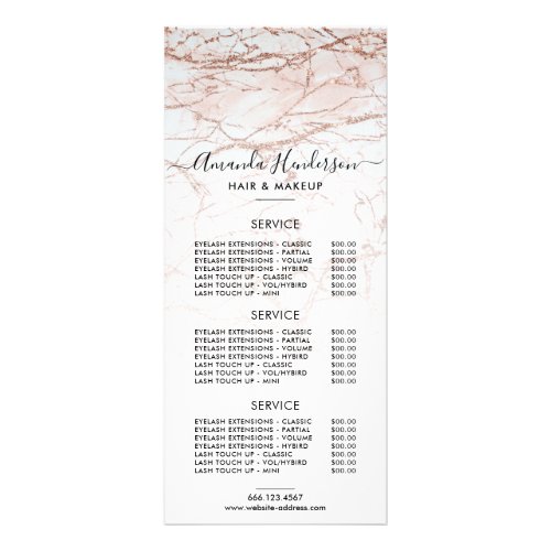 Price List Rose Gold Salon Rack Card