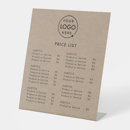 Price List  Rustic Kraft Business Logo Modern Pedestal Sign