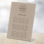 Price List | Rustic Kraft Logo Business Modern Pedestal Sign<br><div class="desc">A simple natural custom rustic kraft business template in a modern minimalist style which can be easily updated with your company logo,  custom title and costs per service or product.</div>