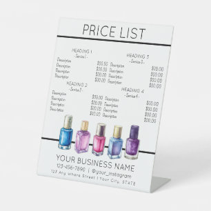 Price list service menu Nail salon nailpolish Pedestal Sign