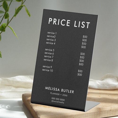 Price List Service Minimalist Black Pedestal Sign