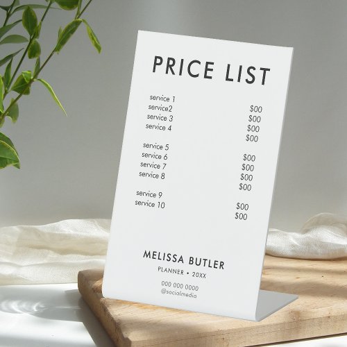 Price List Service Minimalist White Pedestal Sign