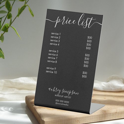 Price List Service Script Black Pedestal Sign