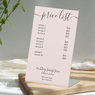 Price List Service Script Blush Pink Pedestal Sign