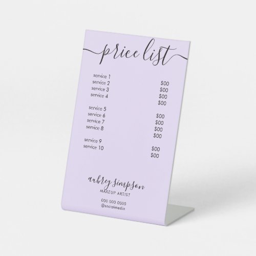 Price List Service Script Light Purple Pedestal Sign