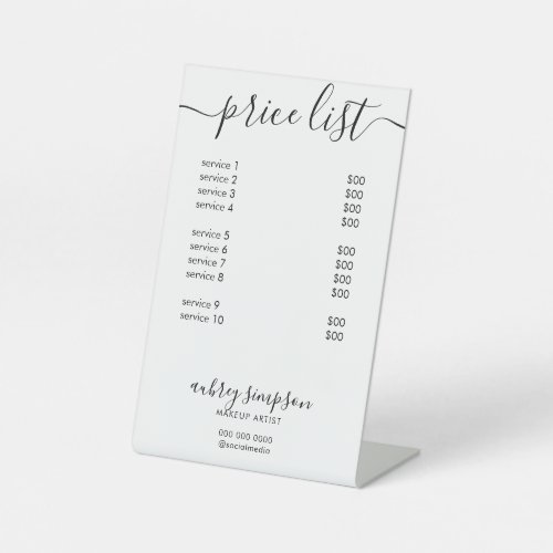 Price List Service Script White Pedestal Sign