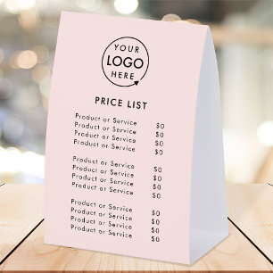 Price List Table Tent   4x6 Tabletop Paper Sign