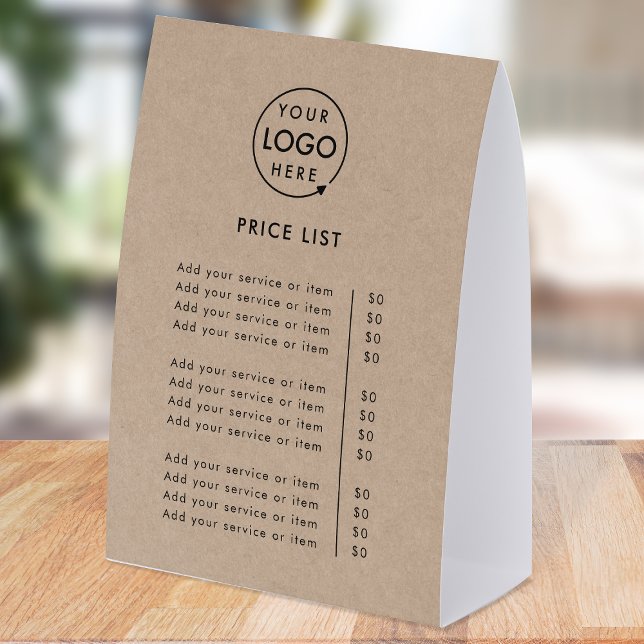 Price List Table Tent | Rustic Kraft Paper Sign (A simple practical solution for presenting your products or services with clarity & style.)