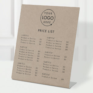 Price List Tabletop Sign   Rustic Kraft Display