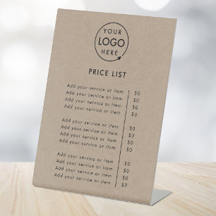 Price List Tabletop Sign   Rustic Kraft Pedestal