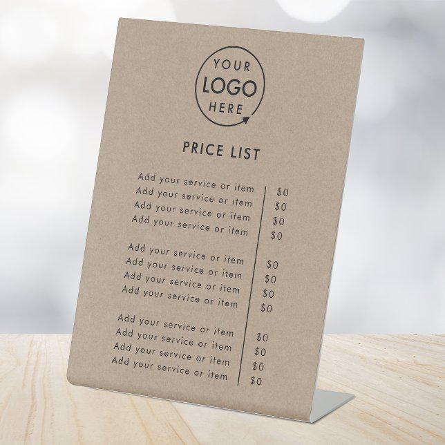 Price List Tabletop Sign | Rustic Kraft Pedestal (Creator Uploaded)