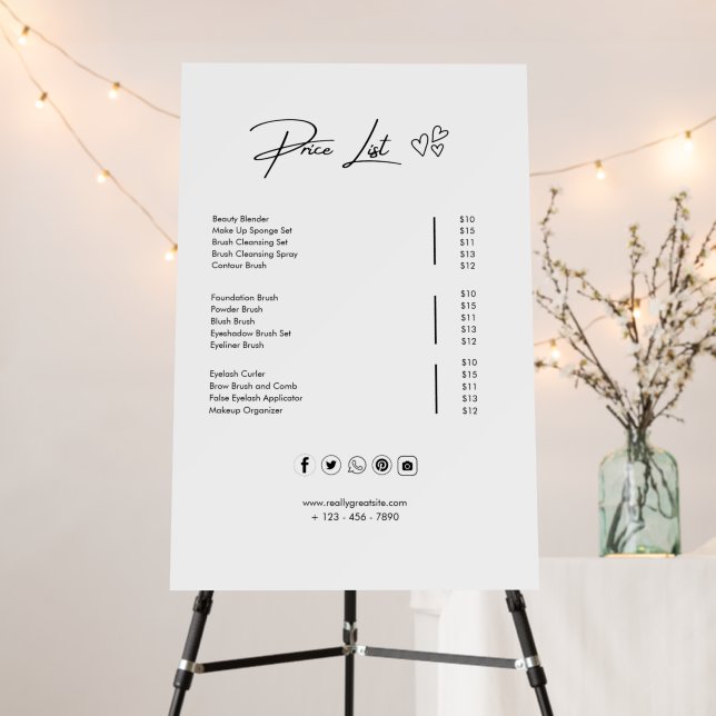 Price List Template, Small Business Price List Foam Board (In Situ (Stand))