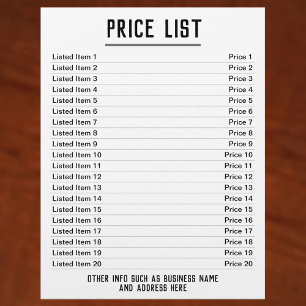 Price List. Up to 20 items & Prices. Single-Sided Flyer