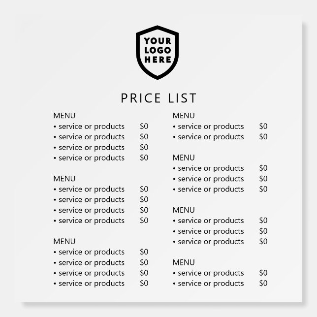 Price List | White Business Logo Minimalist Foam Board (Front)