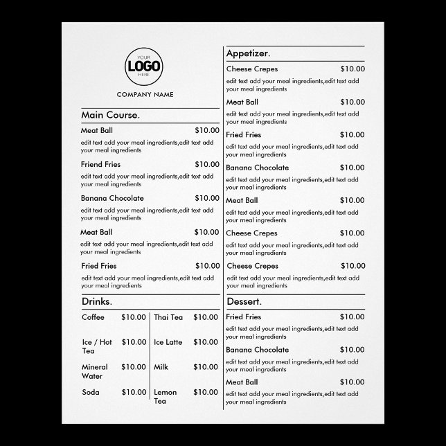 Price List | White Business Menu Modern Restaurant Flyer (Creator Uploaded)