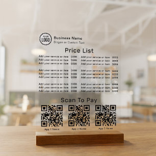 Price List With Business Logo QR Code Scan To Pay Acrylic Sign