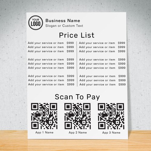 Price List With Business Logo QR Code Scan To Pay Foam Board