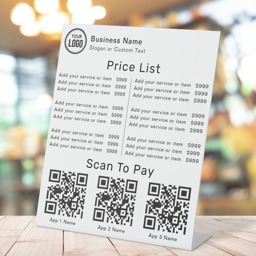 Price List With Business Logo QR Code Scan To Pay Pedestal Sign