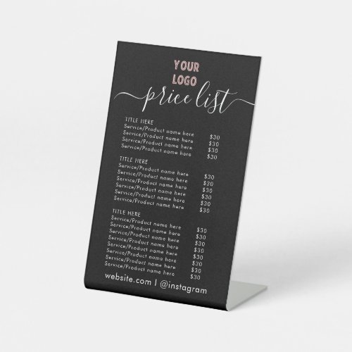 PRICE LISTs Business Logo Opening Hours   Pedestal Sign