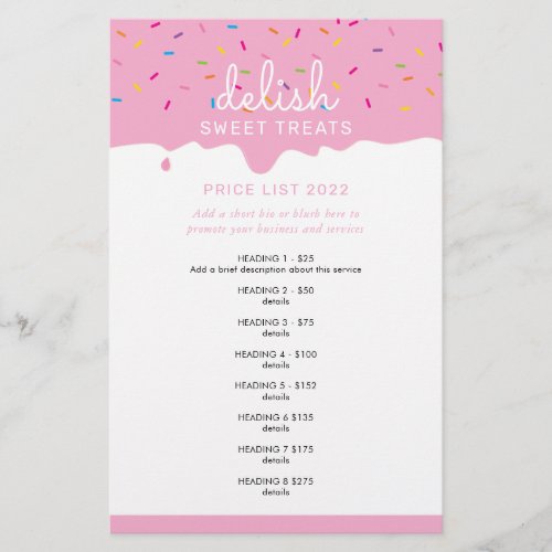 PRICE SERVICE LIST pink frosting drip sprinkles Flyer