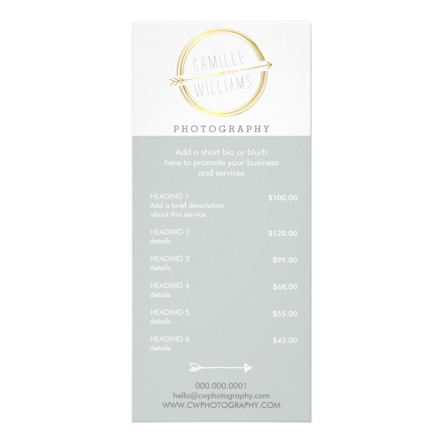 PRICE SERVICES modern arrow logo rustic gold gray Rack Card (Front)