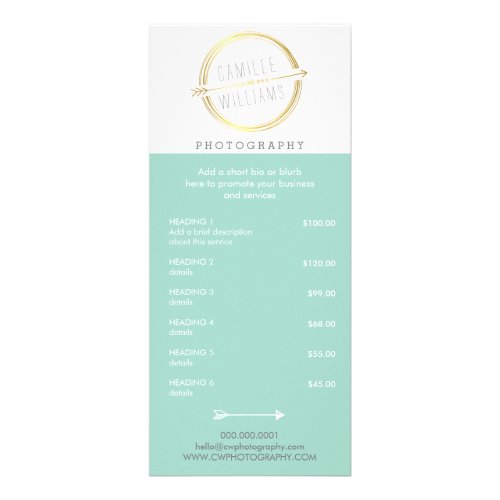 PRICE SERVICES modern arrow logo rustic gold mint Rack Card