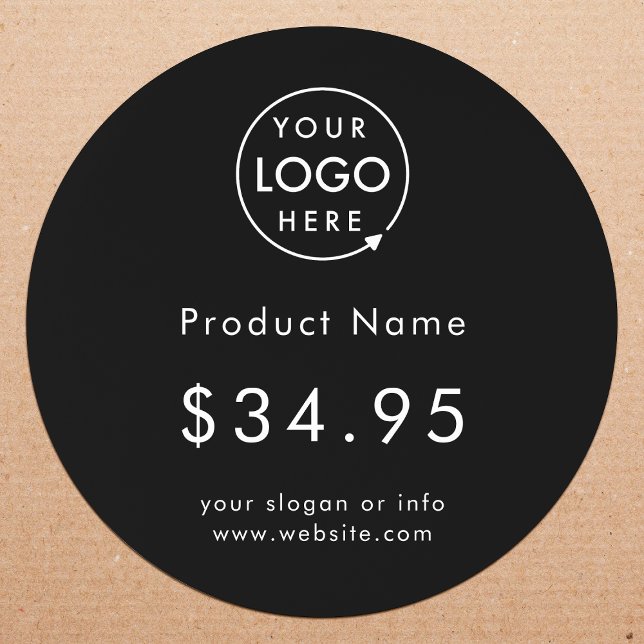 Price Tag Sticker Roll | Black Business Labels (Upload your logo to create a custom branded price tag sticker)
