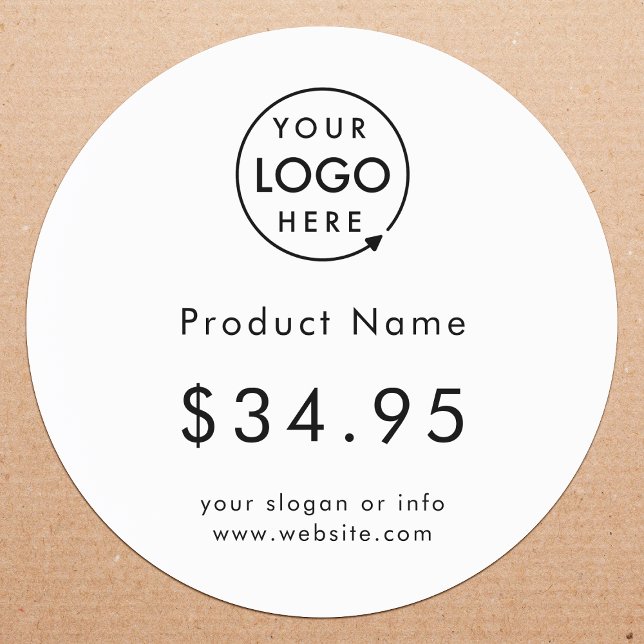 Price Tag Sticker Roll | Round White Labels (Upload your logo to create a custom branded price tag sticker)