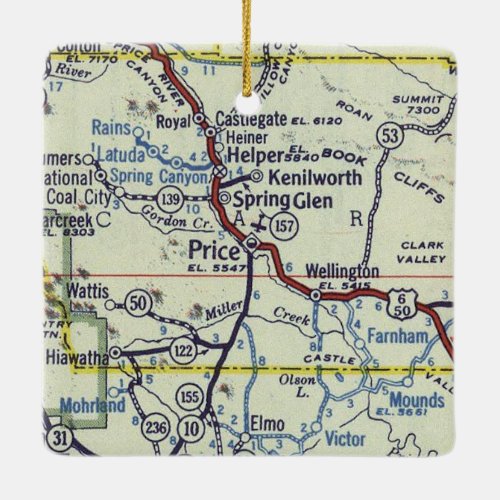 Price Utah Vintage Map Ceramic Ornament