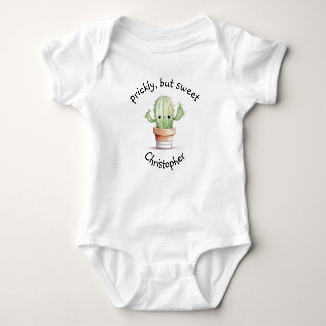 Prickly but Sweet Cactus | Classic Custom Name Baby Bodysuit (Front)