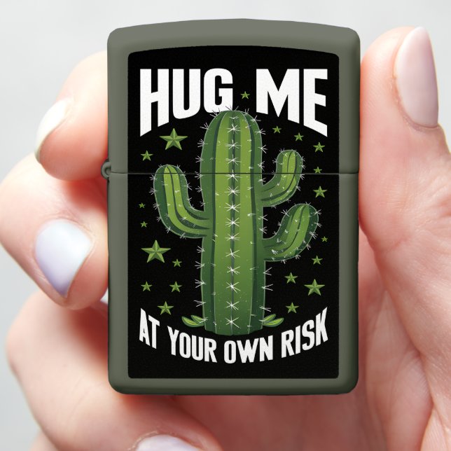 Prickly Cactus Hug At Your Own Risk Zippo Lighter (In Hand)