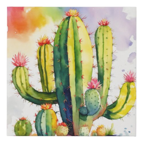 Prickly Elegance Introducing Cactus Panting â A T Faux Canvas Print
