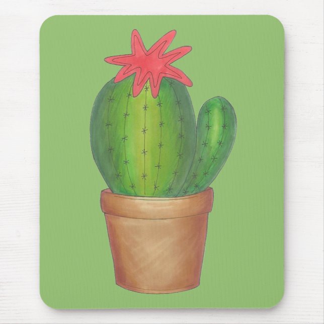 Prickly Green Cactus Garden Flower Potted Plant Mouse Pad (Front)