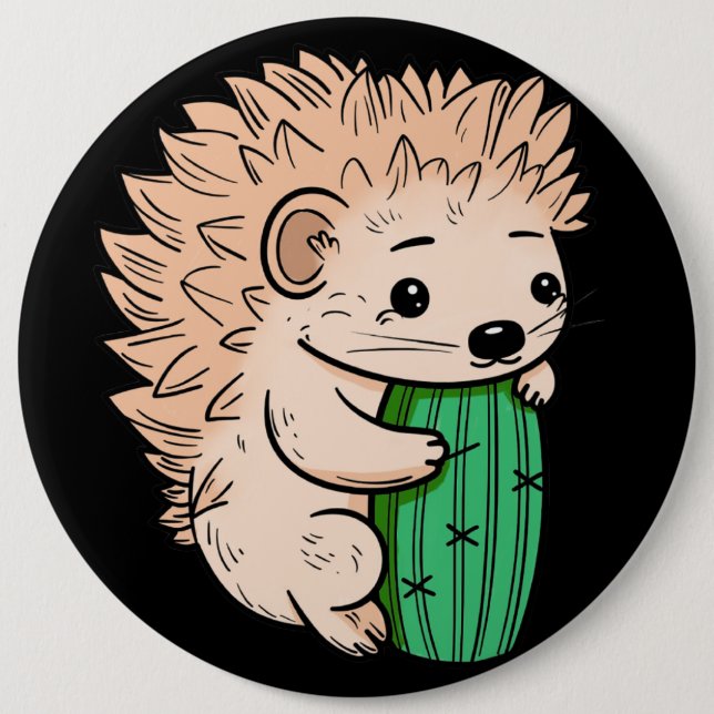 Prickly Hug | Hedgehog & Cactus Button (Front)