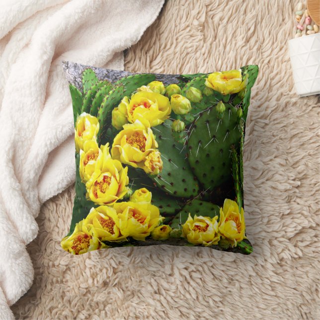 Prickly Pear Against Stone Throw Pillow (Blanket)