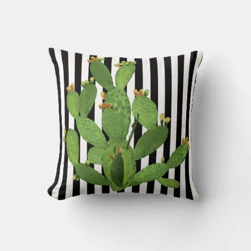 Prickly Pear Cactus and Stripe Cushion