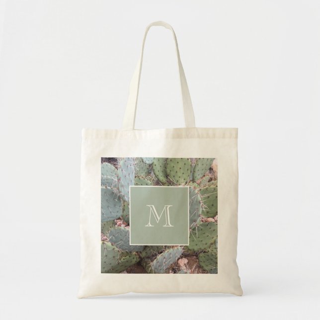 Prickly Pear Cactus Botanical Monogram  Tote Bag (Front)