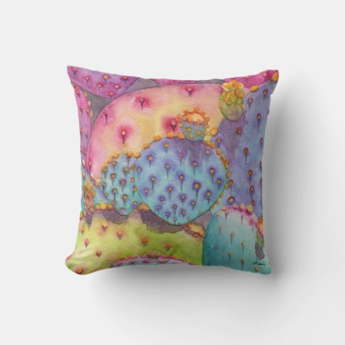 Prickly Pear Cactus Colorful Throw Pillow Pastels