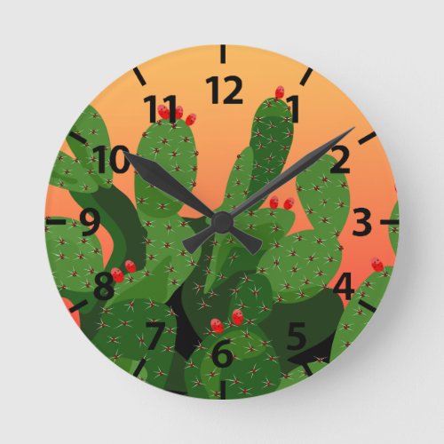 Prickly Pear Cactus Desert Sunset Clock