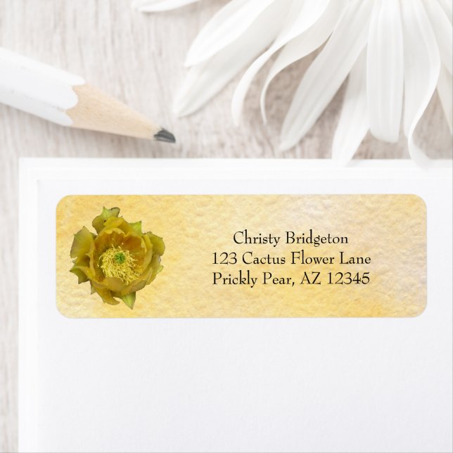 Prickly Pear Cactus Flower / Yellow / Label (Insitu)