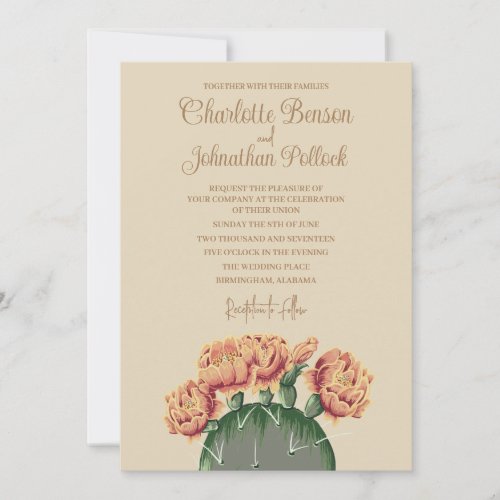 Prickly Pear Cactus Flowers Elegant Cactus Wedding Invitation