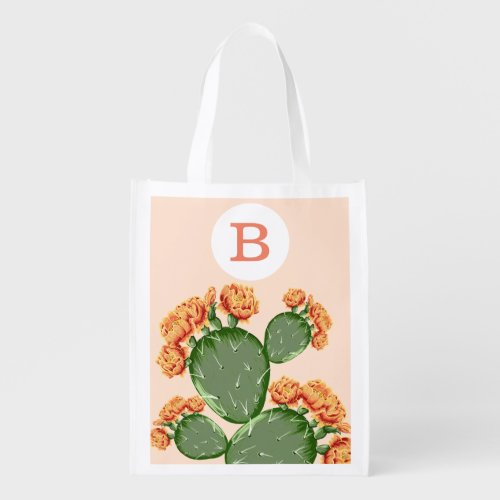 Prickly Pear Cactus  Flowers  Monogram Grocery Bag