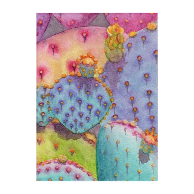 Prickly Pear Cactus Glossy Acrylic Art Print (Front)