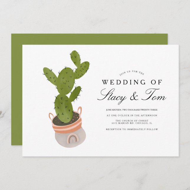 Prickly Pear Cactus Hand Drawn Wedding  Invitation (Front/Back)