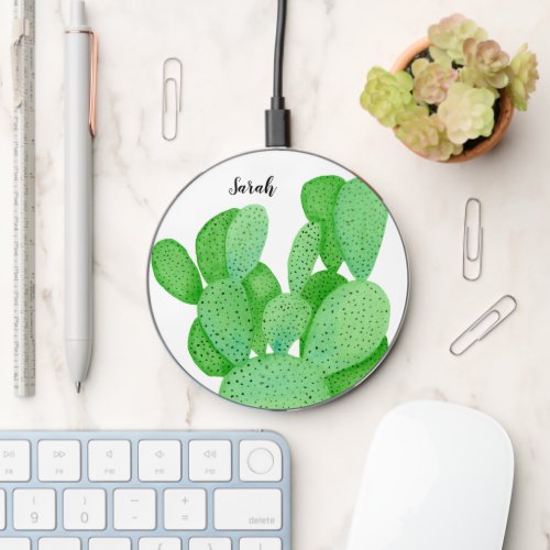 Prickly Pear Cactus Script Personalized Wireless Charger