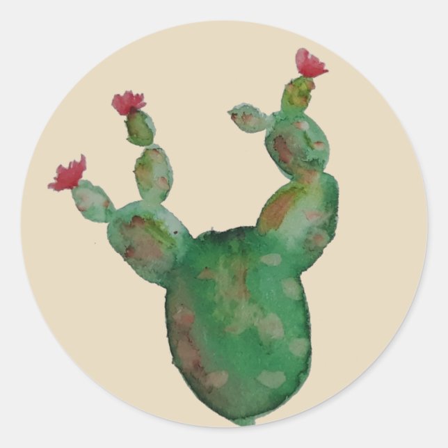 Prickly Pear Cactus Watercolor Stickers (Front)