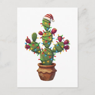 Prickly Pear Cactus with Bright Colorful Christmas Announcement Postcard
