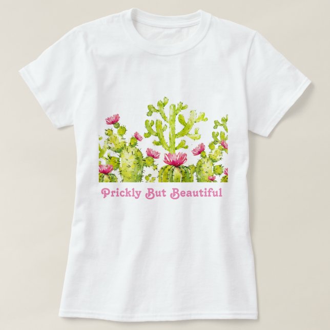 Prickly Pear Cactus with Desert Rose Women's Pink T-Shirt (Design Front)
