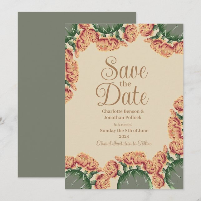 Prickly Pear Flowering Cactus Wedding Save The Date (Front/Back)