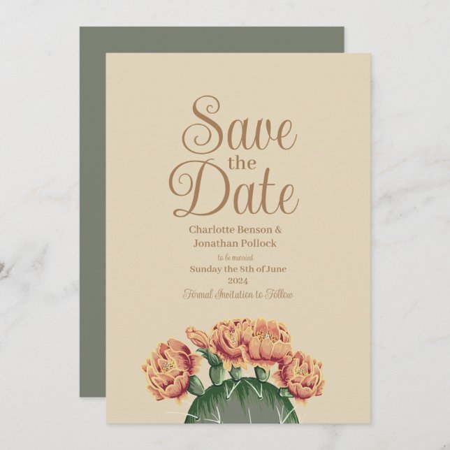 Prickly Pear Flowering Cactus Wedding Save The Date (Front/Back)